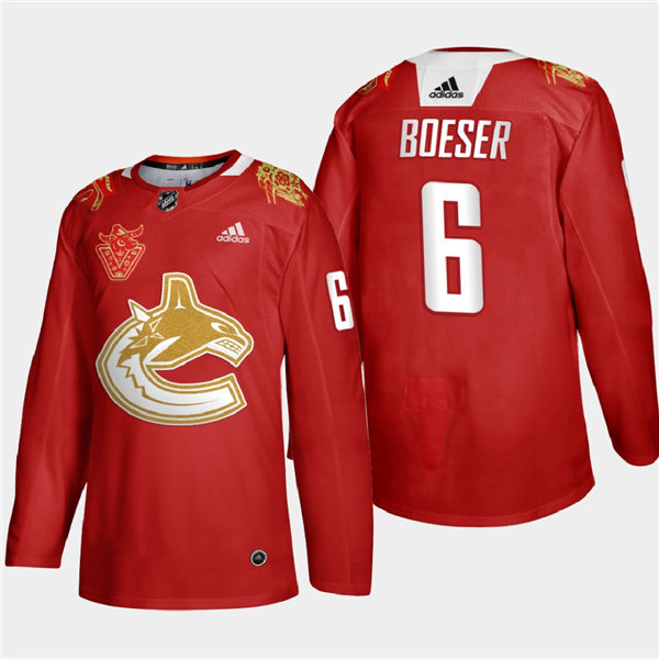 Men's Vancouver Canucks #6 Brock Boeser adidas 2021 Chinese New Year Red Jersey (2)